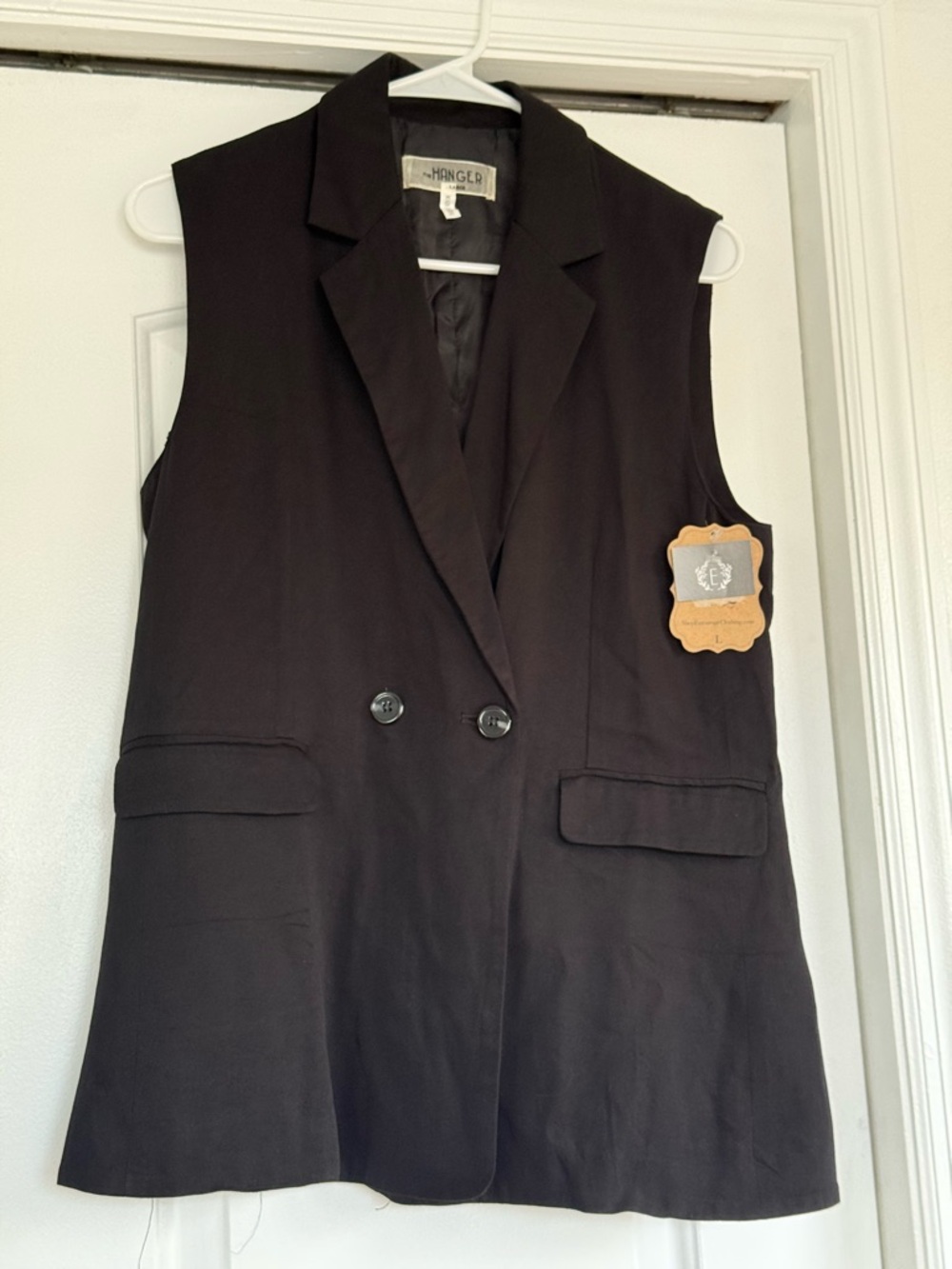 The Hanger Black Sleeveless Double-Breasted Blazer Vest